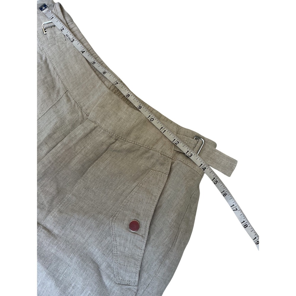 Athleta Linen Side Buckle Pants Beige Oatmeal Petite 6P Relaxed Tapered Ankle - Picture 7 of 15